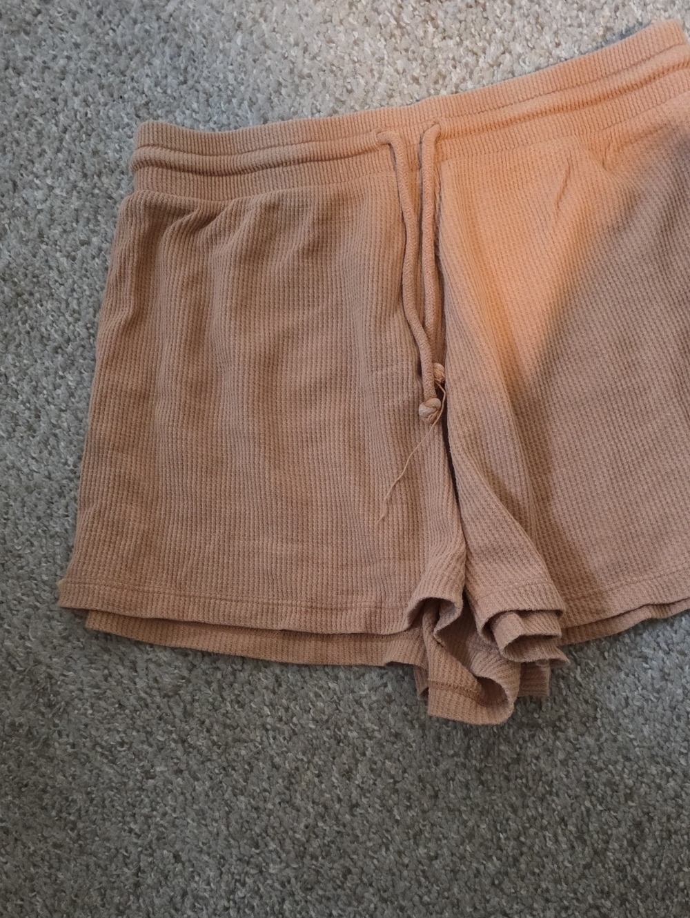 La Hearts Peach Waffle-Knit Drawstring Athletic Shorts